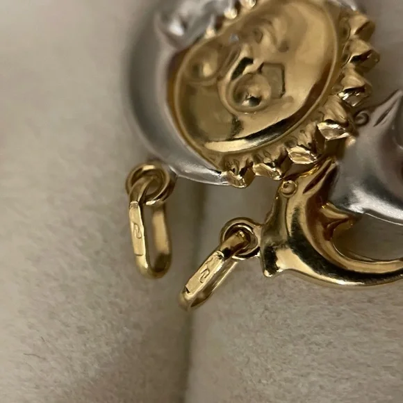 14k solid gold two tone puffy reversible sun moon face celestial pendant 3d - Picture 12 of 14